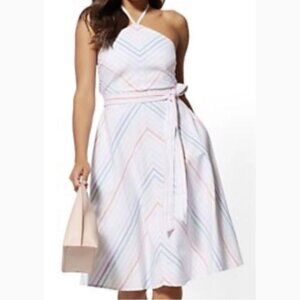 New York & Company Stretch‎ Rainbow Pastel Striped Halter Dress - SZ L